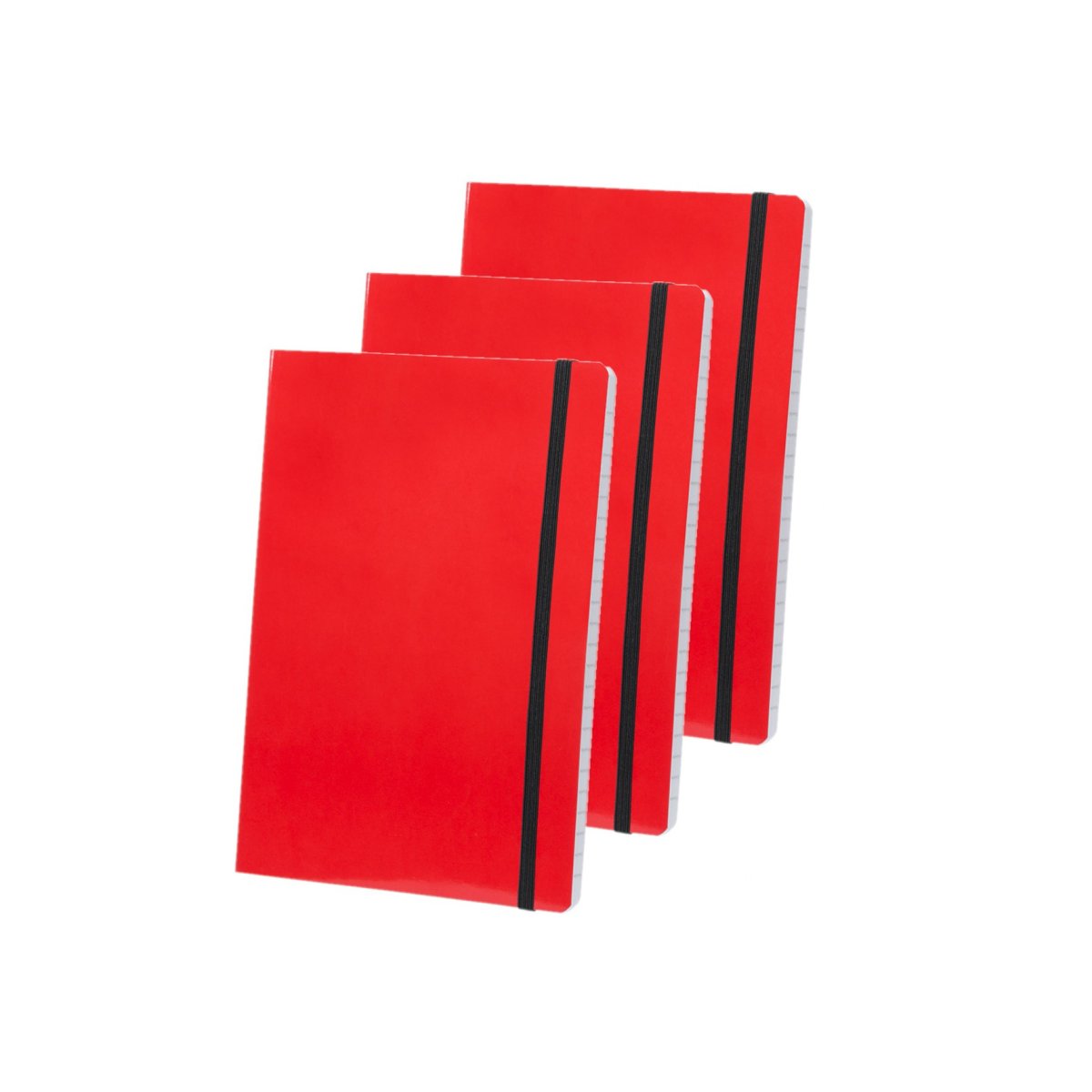 Set van 3x stuks notitieblokje gelinieerd zachte kaft rood met elastiek A5 formaat