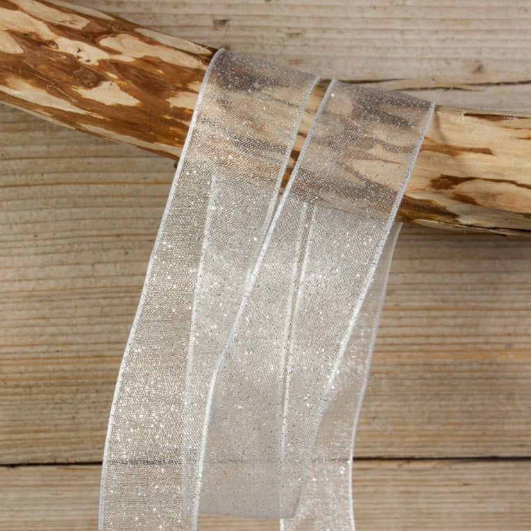Cadeaulint Glitter Organza Wit - Afbeelding 3