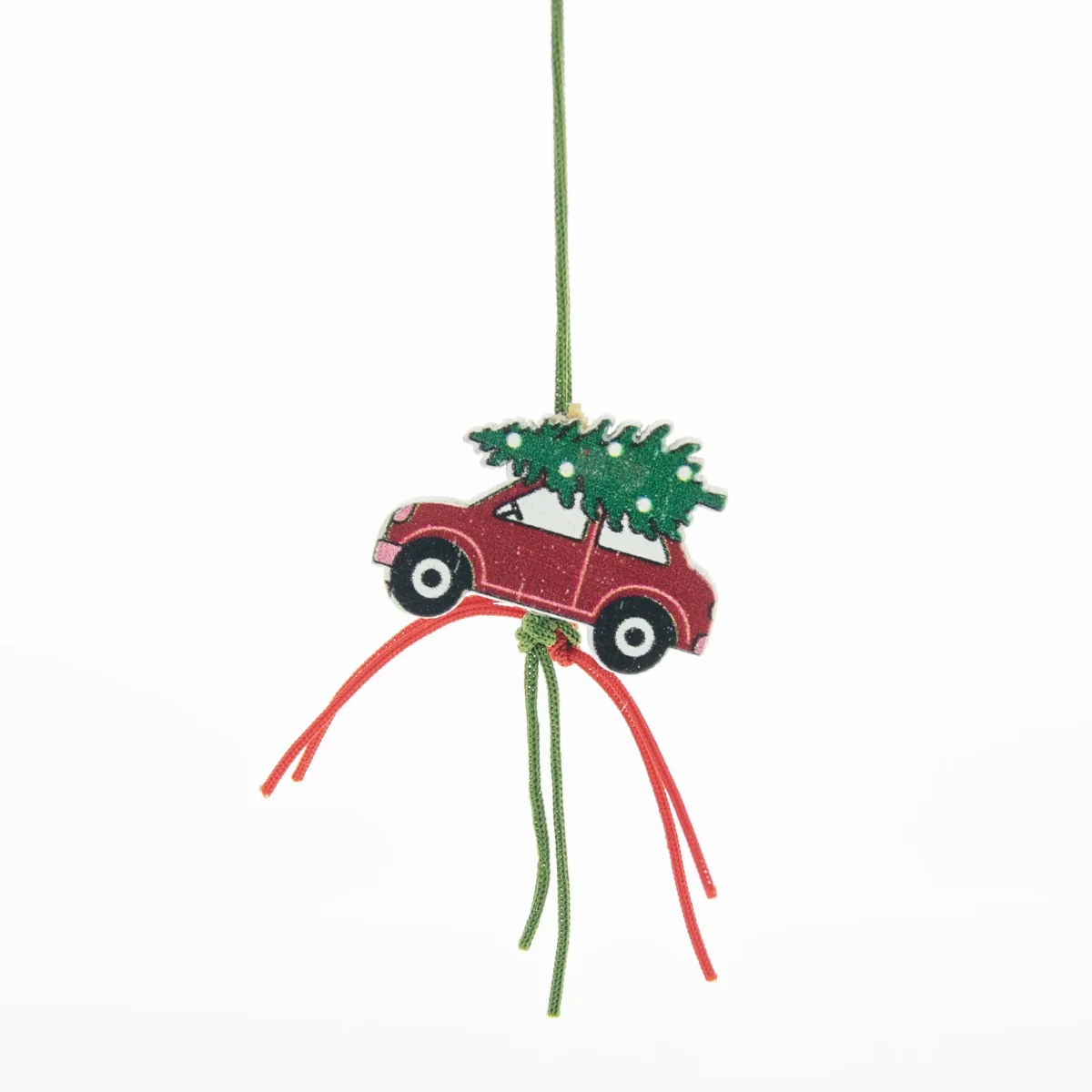 Gelukskerstauto Hout – Rood Autootje met Kerstboom op het Dak